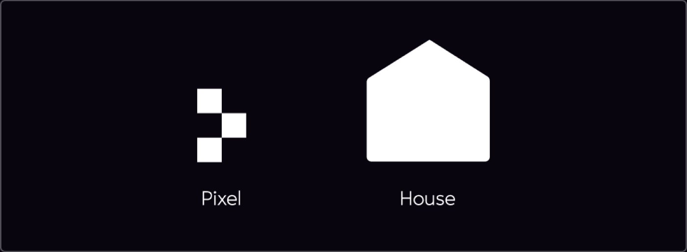 Symbol značky Pixhouse spájajúci pixel a dom