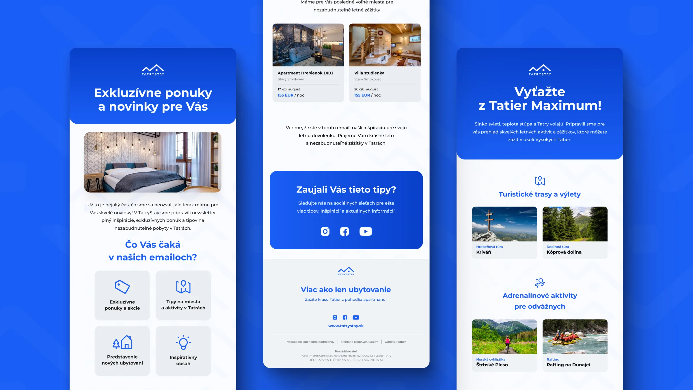 E-mailové šablóny TatryStay — newsletter a kampaňové e-maily